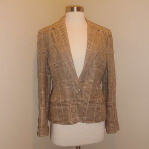 RALPH LAUREN Glen Check Plaid Linen Career Houndstooth Blazer Jacket